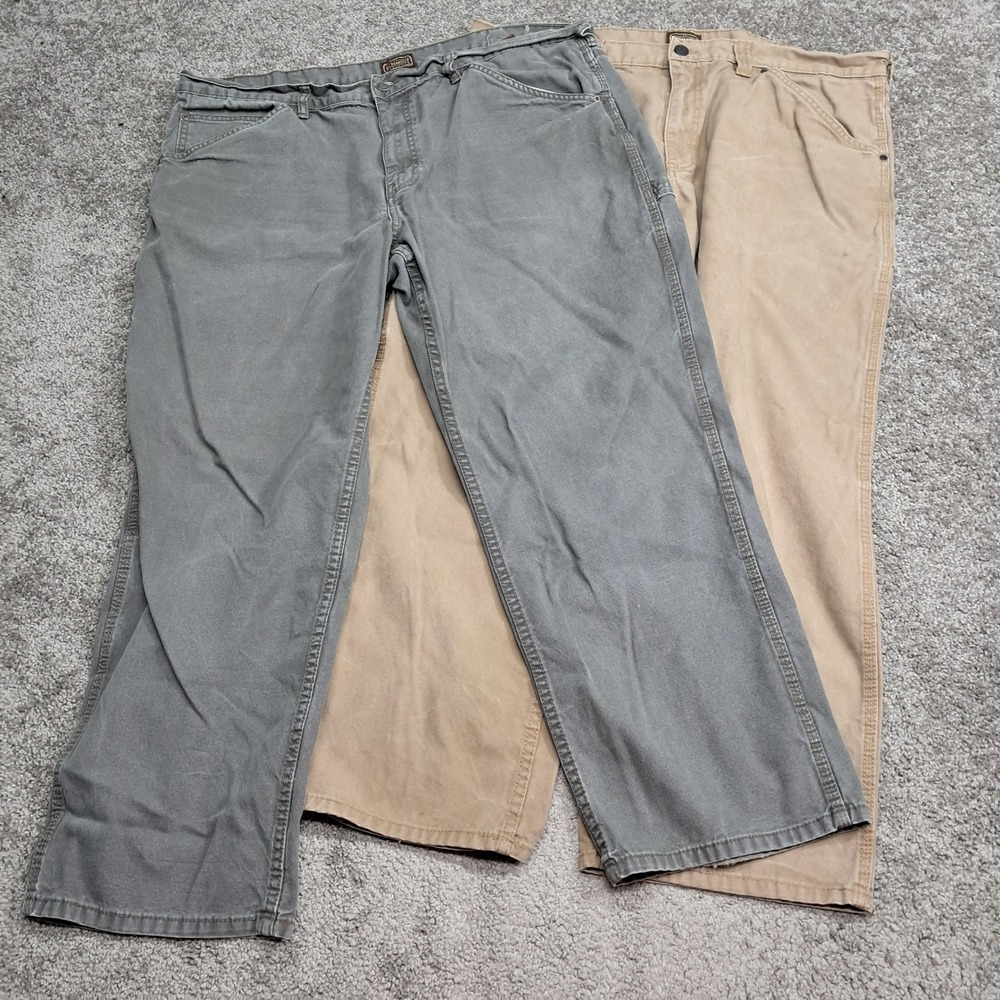 Lot of 2 C.E. Schmidt Mens Workwear Carpenter Pants 42x30 Tan Gray Cotton Canvas